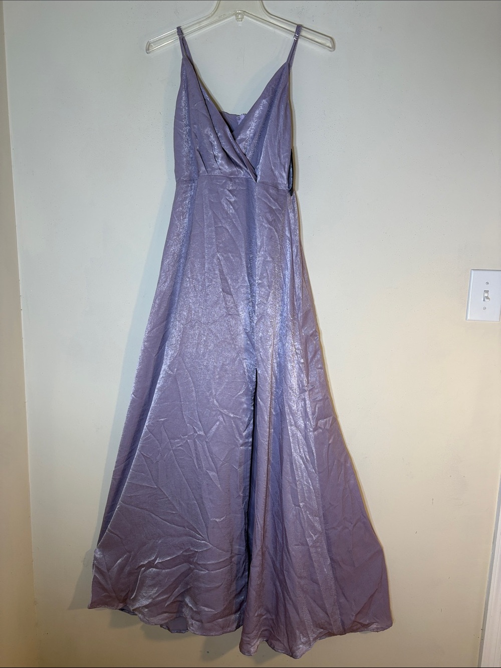 Lulu's Shimmery Lilac Spaghetti-Strap Prom Gown